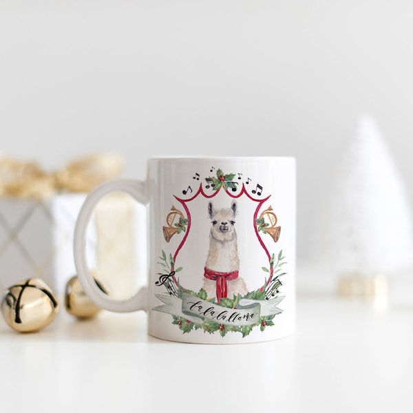 Fa La La Llama Christmas Coffee Mug | Watercolor Christmas Mug | Llama Christmas Mug | Christmas Crest Mug | Deck the Halls Mug