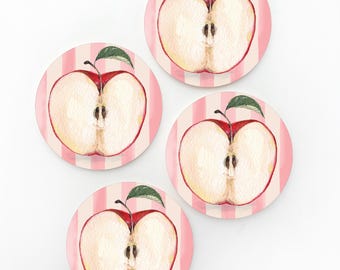 Posavasos con forma de corazón de manzana, posavasos de manzana, posavasos de manzana con acuarela, bonitos posavasos de otoño, regalo para el regreso a clases del profesor, regalo de manzana