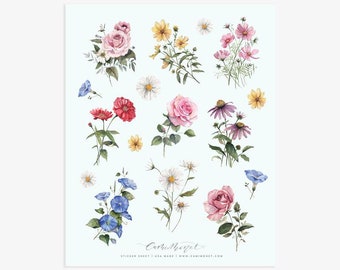 Wildflower Stickers | Watercolor Floral Sticker Sheet | Watercolor Sticker Set | Floral Sticker Set | Wildflower Sticker | Flower Stickers