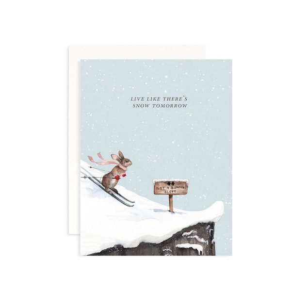 Live Like There's Snow Tomorrow Christmas Card | Ski Christmas Card | Watercolor Ski Card | Watercolor Bunny Card | Fun Holiday Card