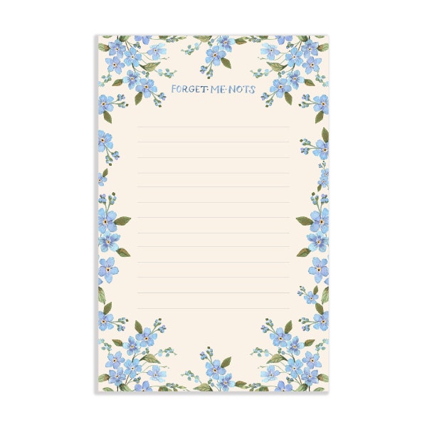 Forget Me Nots Aquarelle Floral Notepad | Bloc-notes aquarelle | Bloc-notes de fleurs | Papeterie sociale | Papeterie florale | Bloc-notes floral