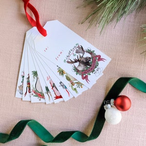 Assorted Christmas Crests Gift Tag Set No. 3 | Watercolor Gift Tag | Holiday Gift Tag | Christmas Hanging Tag | Animal Christmas Tags