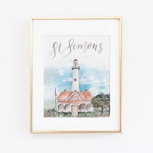 Watercolor St. Simons Island Georgia Print | St. Simons Lighthouse Watercolor Art | Georgia Lighthouse Painting | Coastal Watercolor