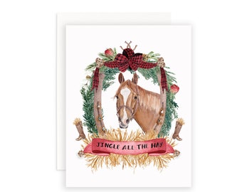 Jingle All The Hay Christmas Card Set, Holiday Card, Animal Christmas Cards, Horse Christmas Card