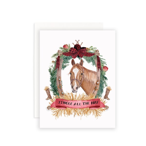Jingle All The Hay Christmas Card Set, Holiday Card, Animal Christmas Cards, Horse Christmas Card