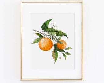 Orange Blossom Watercolor Print | Watercolor Orange Print Set | Watercolor Fruit Painting | Orange Artwork | Watercolor Fruit Kitchen Decor