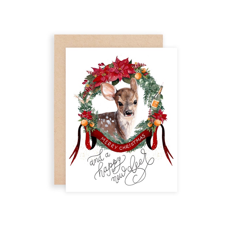 Assorted Christmas Card Set No. 3 Watercolor Christmas Cards Watercolor Crests Stationery Animal Christmas Cards Pun Christmas Cards image 5