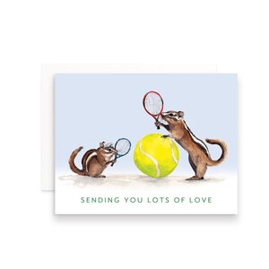 Schicken Ihnen viel Liebe Grußkarte | Tennis Aquarell Grußkarte | Chipmunk Grußkarte | Aquarell Streifenhörnchen