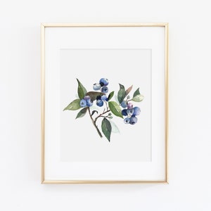 Blueberry Watercolor Print | Watercolor Berry Print Set | Watercolor Berry Painting | Blueberry Artwork | Watercolor Berry Kitchen Decor