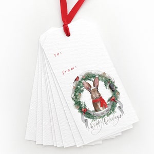 Hoppy Holidays Gift Tags, Christmas Gift Tags, Rabbit Gift Tags, Woodland Christmas, Farmhouse Christmas, Gift Labels
