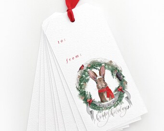 Hoppy Holidays Gift Tags, Christmas Gift Tags, Rabbit Gift Tags, Woodland Christmas, Farmhouse Christmas, Gift Labels