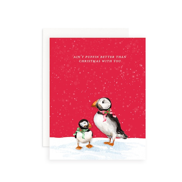 Ain't Puffin Better Than Christmas With You Greeting Card | Puffin Greeting Card | Watercolor Puffin | Christmas Puns | Holiday Puns