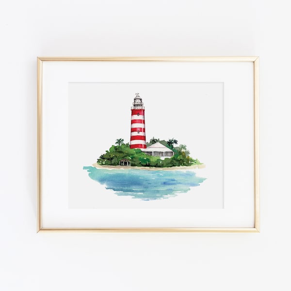 Hope Town Bahamas Lighthouse Print | Hope Town Watercolor Art | Watercolor Beach Painting | Beach Travel Art | City Print Set