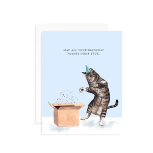 Funny Cat Birthday Card | Birthday Wishes Come True | Watercolor Kitty Birthday Greeting Card | Card for Cat Lover | Tabby Cat Birthday Card