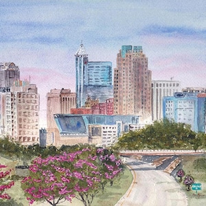 Watercolor Raleigh Skyline Print Raleigh Skyline Painting Watercolor Raleigh North Carolina City Scene Raleigh Art Raleigh Gift image 2