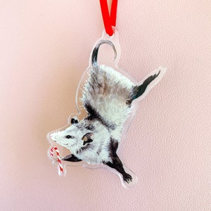 Candy Cane Possum Christmas Ornament | Watercolor Possum Ornament | Funny Animal Ornament | Gift for Possum Lover | Possum Stocking Stuffer