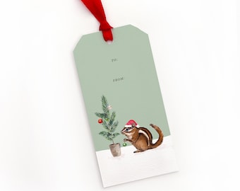 Merry Little Christmas Chipmunk Gift Tags | Watercolor Chipmunk Tags | Christmas Gift Tags | Holiday Tags | Christmas Present Gift Tags