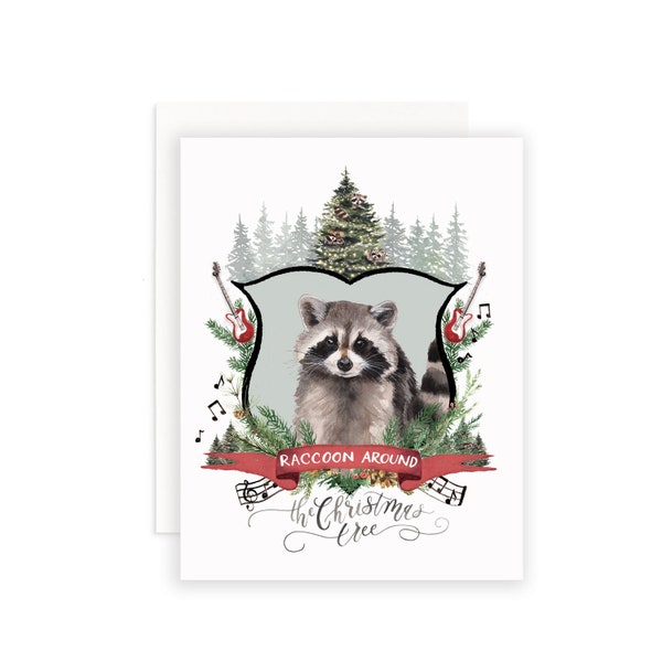 Raccoon Christmas Card, Rocking Around the Christmas Tree, Christmas Card Set, Animal Cards, Wildlife Christmas