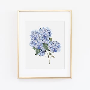 Impression florale d’aquarelle d’hortensia bleue | Impression d’art hortensia | Peinture d’hortensia | Décor de ferme d’hortensia | Peinture florale à l’aquarelle