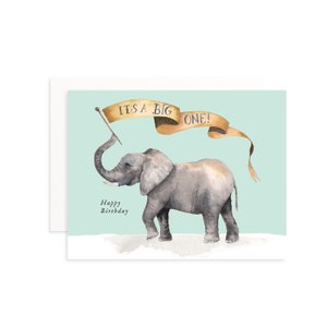 Carte de vœux d’anniversaire Big One Elephant | Éléphant aquarelle | Carte éléphant | Jeux de mots sur les éléphants | Carte d’anniversaire drôle | Carte aquarelle