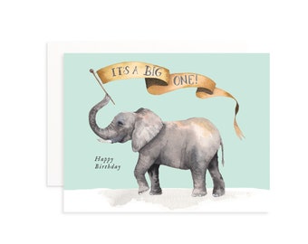 Big One Elephant Birthday Greeting Card | Watercolor Elephant | Elephant Card | Elephant Puns | Funny Birthday Card | Watercolor Card