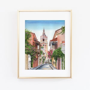 水彩カルタヘナ市プリント | コロンビア カルタヘナ 水彩画 | コロンビア 絵画 | カルタヘナの街路 | 市プリント セット