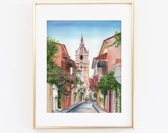 Aquarell Cartagena City Druck | Cartagena Kolumbien Aquarell Kunst | Kolumbien Malerei | Cartagena Straßen | Stadt Druck Set