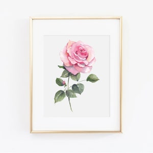 Pink Rose Wall Art | Watercolor Pink Rose Painting | Rose Floral Painting | Watercolor Floral Print | Floral Wall Art | Gift for Her