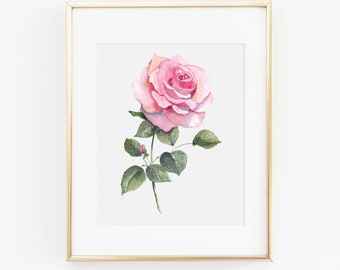 Pink Rose Wall Art | Watercolor Pink Rose Painting | Rose Floral Painting | Watercolor Floral Print | Floral Wall Art | Gift for Her