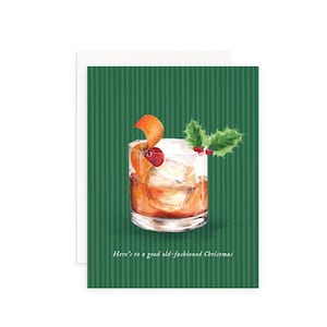 Op een ouderwetse kerstwenskaart | Ouderwetse drankkaart | Kerstcocktailkaart | Drinkkaart aquarel