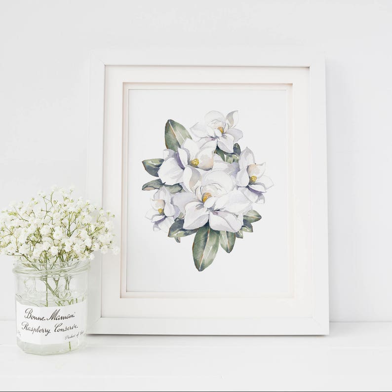 Magnolia Floral Watercolor Print Magnolia Art Print Magnolia Painting Magnolia Farmhouse Decor Watercolor Floral Painting image 2