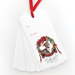 Happy New Deer Christmas Gift Tag Set | Watercolor Gift Tag | Gift Tag | Christmas Hanging Tag | Deer Christmas Decor