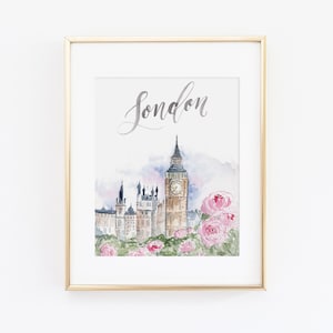 Watercolor London England Print | London Watercolor Art | London Big Ben Watercolor Painting | London Travel Art | City Print Set