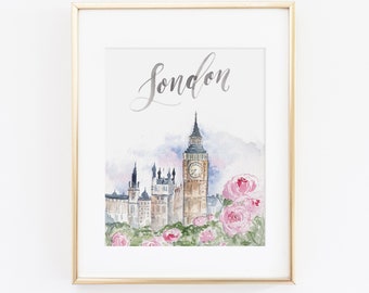 Watercolor London England Print | London Watercolor Art | London Big Ben Watercolor Painting | London Travel Art | City Print Set