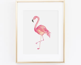 Flamingo aquarel print | Flamingo-kunstdruk | Tropisch decor | Flamingo-decor | Strandhuisdecoratie | Eiland Art Print | Flamingo schilderij