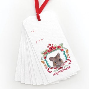 Merry Christmouse Gift Tags, Christmas Gift Tags, Animal Gift Tags, Watercolor Gift Tags, Holiday Gift Tags