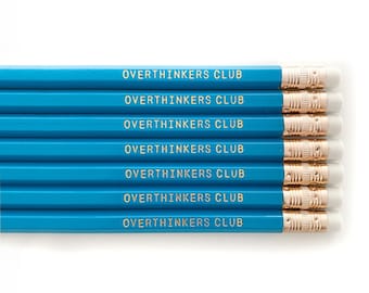 Overthinkers Club Pencil Set | Gold Foil Pencil Set | Funny Pencils | Blue Pencils | Witty Pencils | School Supplies