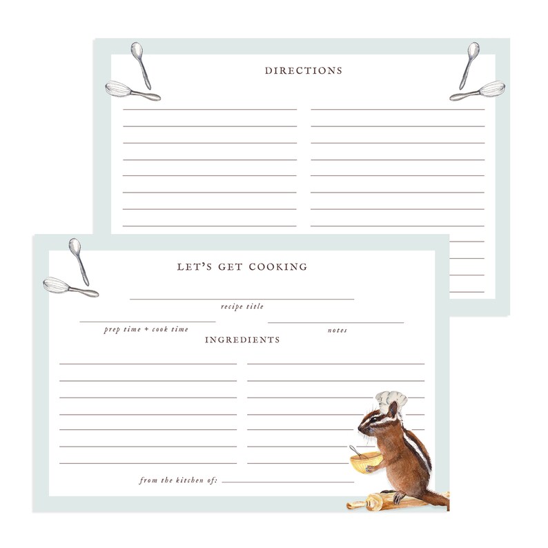 Chef Chipmunk Recipe Cards | Recipe Book Cards | Family Recipe Cards ...