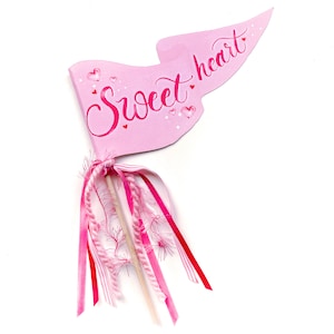 Sweetheart Party Pennant | Valentine&#39;s Day Party Pennant | Valentine Wand Party Decor | Hot Pink Valentine&#39;s Day Decoration | Ribbon Wand