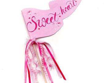 Sweetheart Party Pennant | Valentine's Day Party Pennant | Valentine Wand Party Decor | Hot Pink Valentine's Day Decoration | Ribbon Wand