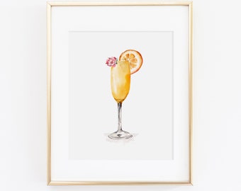 Mimosa Watercolor Print | Watercolor Drink Print Set | Watercolor Bart Cart Painting | Mimosa Artwork | Watercolor Mimosa Art