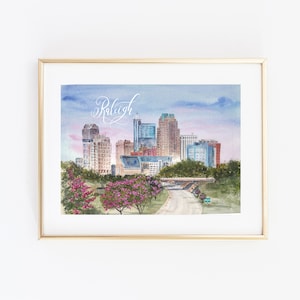 Watercolor Raleigh Skyline Print Raleigh Skyline Painting Watercolor Raleigh North Carolina City Scene Raleigh Art Raleigh Gift image 1