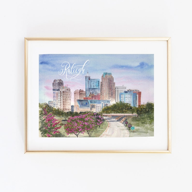 Watercolor Raleigh Skyline Print Raleigh Skyline Painting Watercolor Raleigh North Carolina City Scene Raleigh Art Raleigh Gift image 1