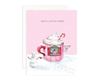 Have a Cup of Cheer Christmas Greeting Card | Christmas Penguin | Hot Cocoa Christmas Card | Marshmallow Card | Christmas Cheer Greeting