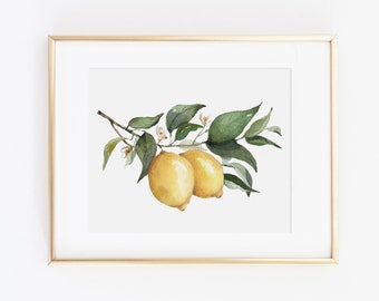 Impression aquarelle citron | Ensemble d’impression de citron aquarelle | Peinture de fruits à l’aquarelle | Oeuvre de citron | Décor de cuisine de fruits aquarelle