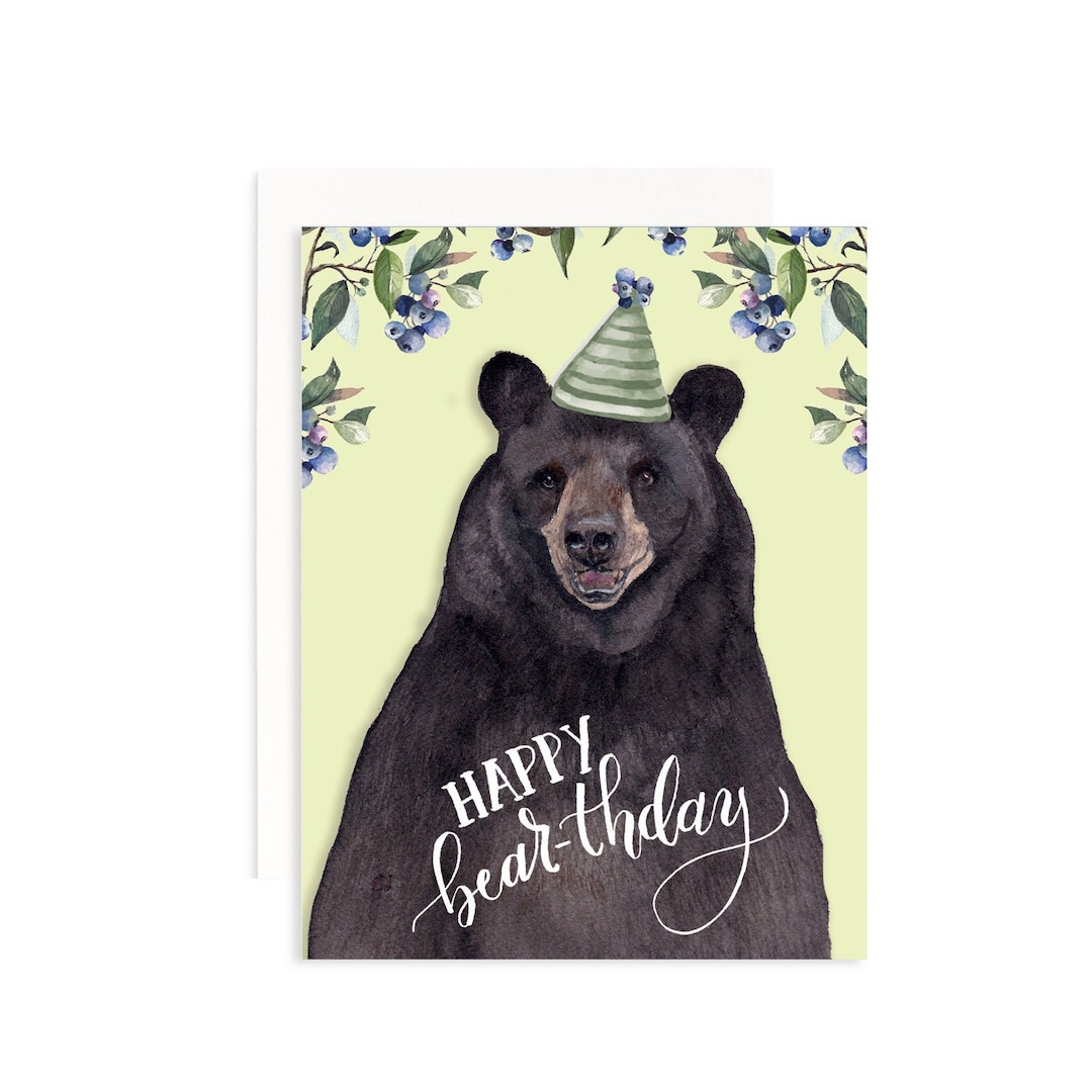 Happy Birthday Watercolor Bear Card Happy Bearthday Watercolor Birthday