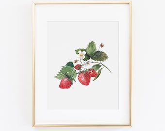 Strawberry Watercolor Print | Watercolor Strawberry Print Set | Watercolor Fruit Painting | Strawberry Artwork | Watercolor Fruit Decor