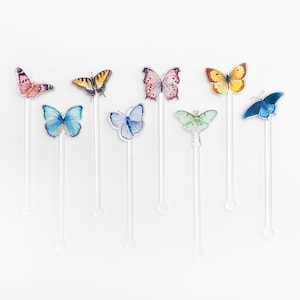 Rainbow Butterflies Assorted Set Drink Stir Sticks | Watercolor Butterfly Drink Stirrer | Swizzle Sticks | Cocktail Drink Sticks