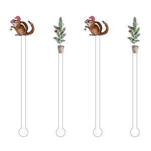 Merry Little Christmas Drink Stir Sticks | Chipmunk Drink Stirrer | Christmas Drink Sticks | Swizzle Sticks | Cocktail Drink Sticks