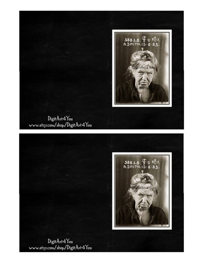 Amazing Black and White Portrait Photo Blank Card of Prisoner. Unique Unusual Old Photograph Card Digital Download of Mug Shot of Lady